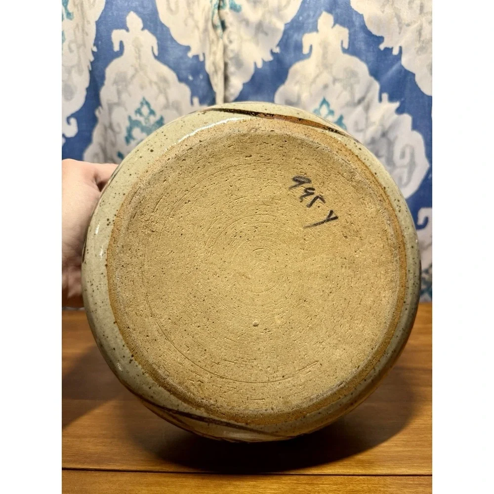 Vintage MCM Otagiri Japanese Blue and Brown Stoneware Lidded Casserole Dish‎